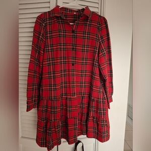 Red Plaid Long-Sleeve Dress